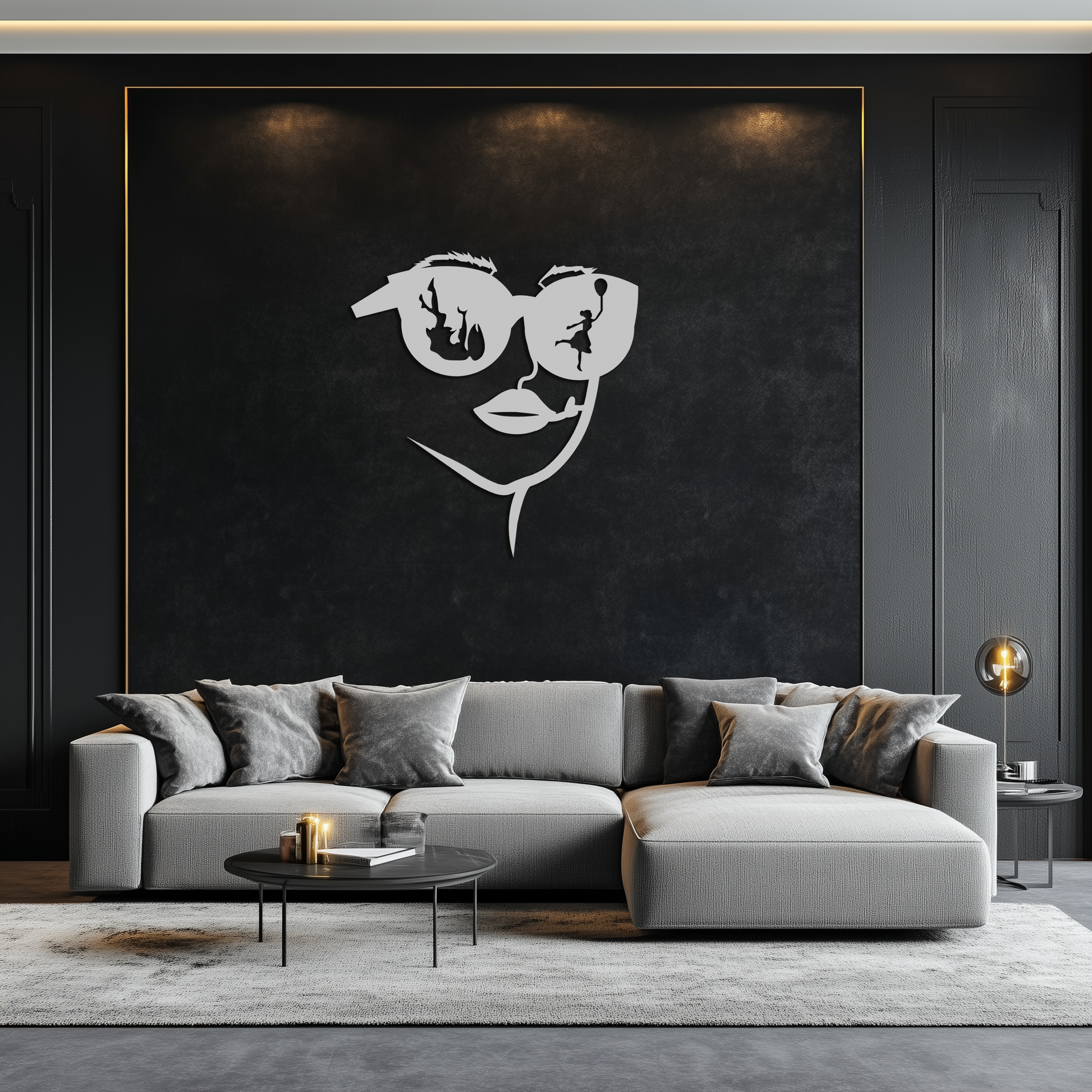 Modern Woman Face with Sunglasses Metal Wall Art – Abstract Reflective Scene Black Steel Decor for Contemporary Interiors- KAF460 - Tampa Home & Garden Store