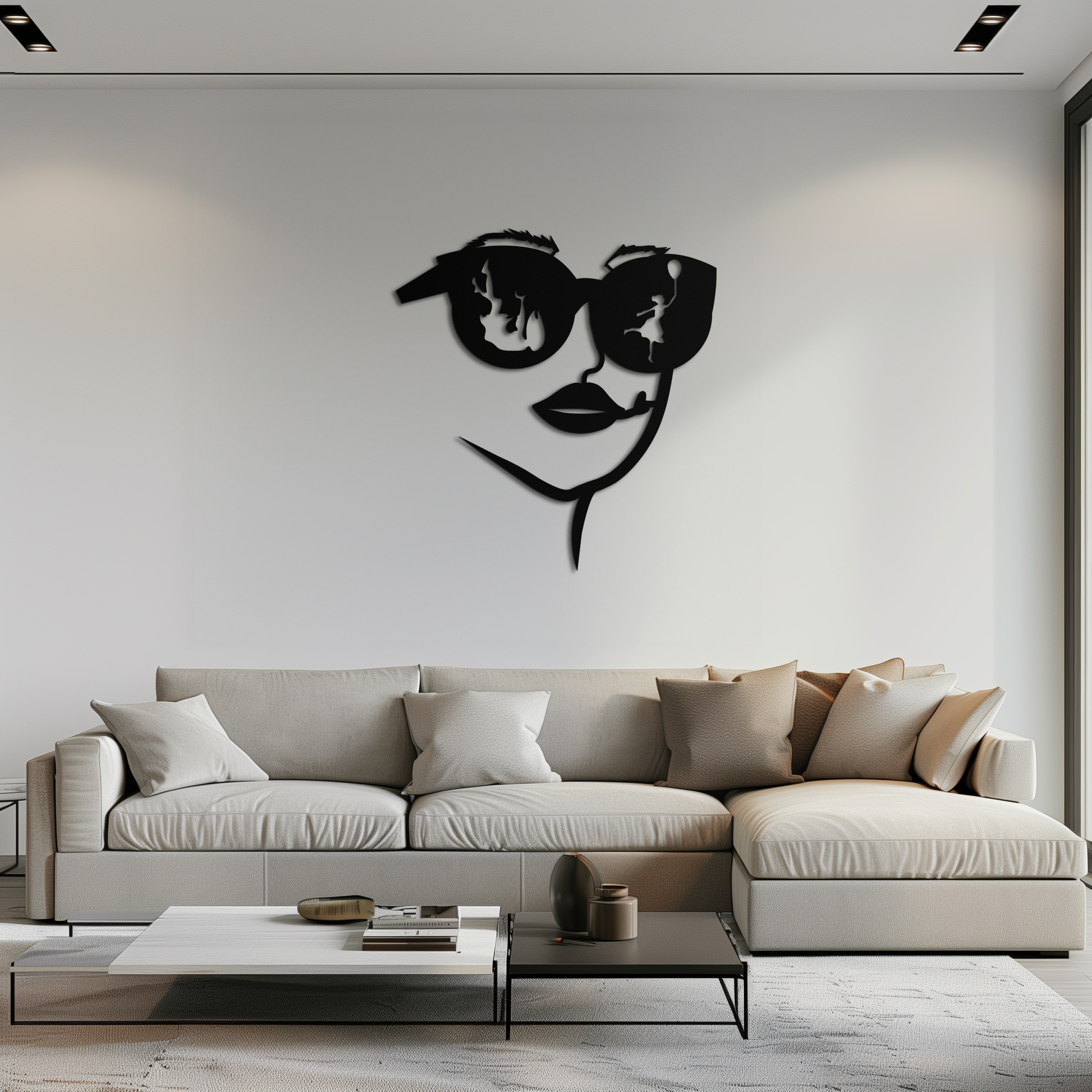 Modern Woman Face with Sunglasses Metal Wall Art – Abstract Reflective Scene Black Steel Decor for Contemporary Interiors- KAF460 - Tampa Home & Garden Store