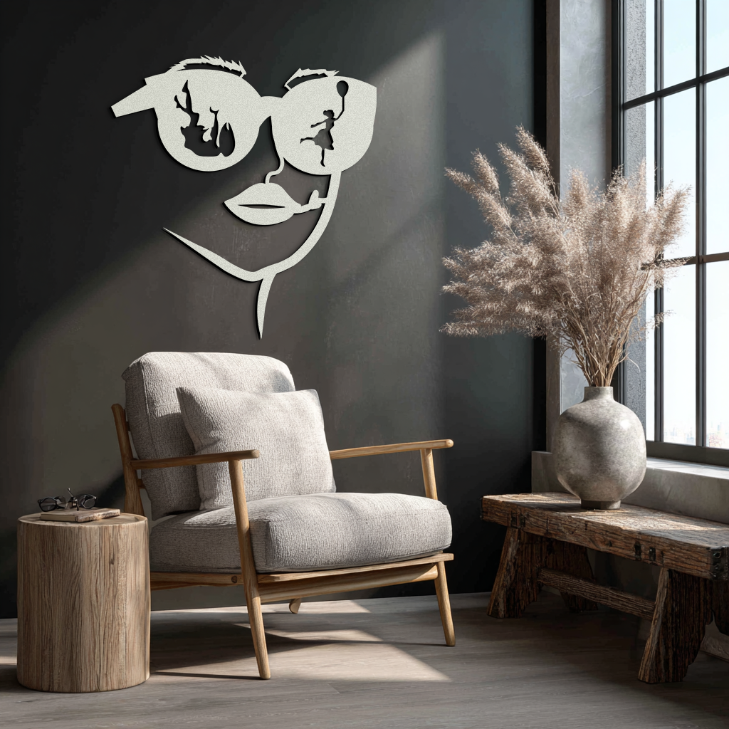 Modern Woman Face with Sunglasses Metal Wall Art – Abstract Reflective Scene Black Steel Decor for Contemporary Interiors- KAF460 - Tampa Home & Garden Store
