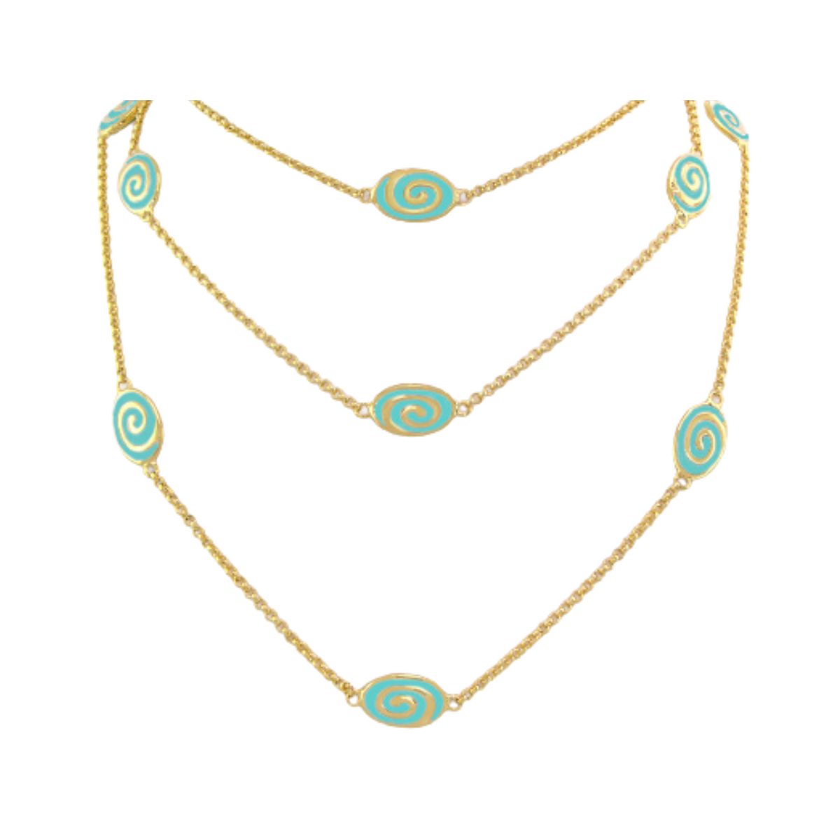 Signature Swirl Necklace by Lauren G Adams, 3-layer gold chain with turquoise swirl beads on Tampa Home & Garden Store