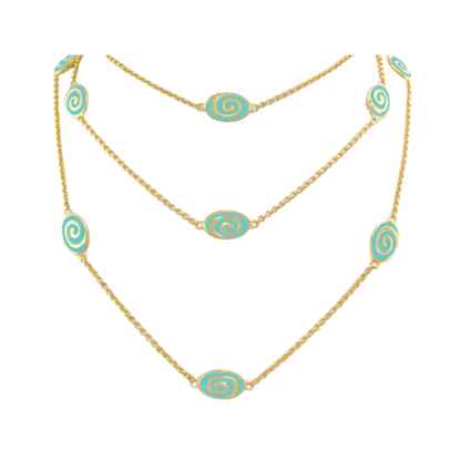 Signature Swirl Necklace by Lauren G Adams, 3-layer gold chain with turquoise swirl beads on Tampa Home & Garden Store