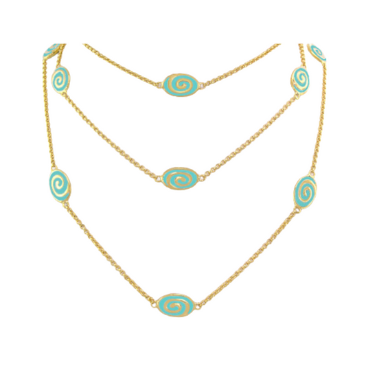 Signature Swirl Necklace by Lauren G Adams, 3-layer gold chain with turquoise swirl beads on Tampa Home & Garden Store