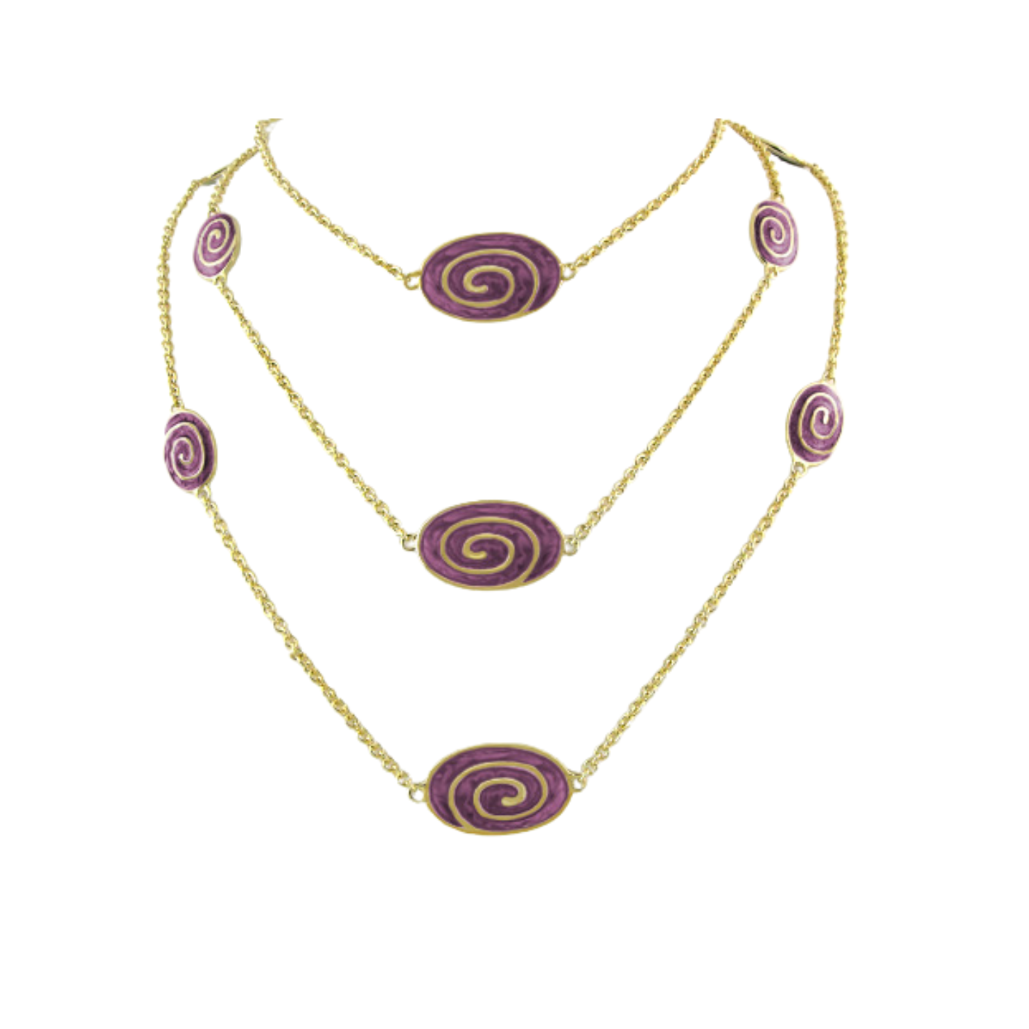 Signature Swirl Necklace by Lauren G Adams, purple swirl ceramic beads on gold-tone chains on Tampa Home & Garden Store