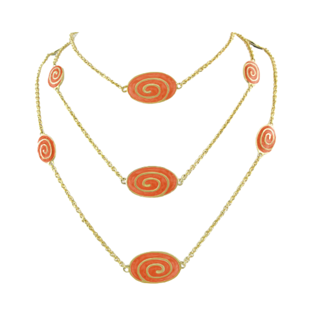 Signature Swirl Necklace, three coral swirl oval pendants on gold-tone chains on Tampa Home & Garden Store
