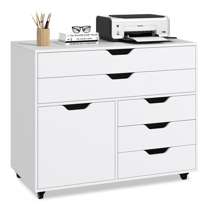 Modern Vertical 5-Drawer Mobile Chest with Door 5 Casters