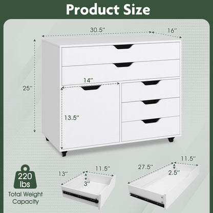 Modern Vertical 5-Drawer Mobile Chest with Door 5 Casters