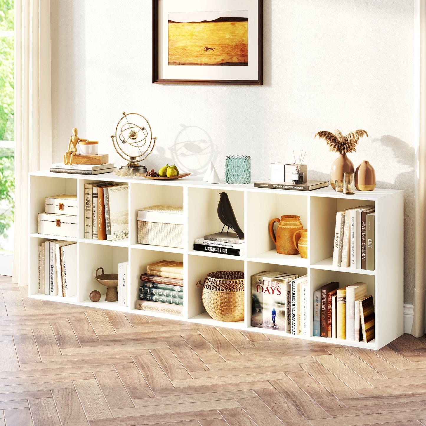 Estantería moderna de 6 cubos con kit antivuelco para dormitorio y sala de estar - Blanca