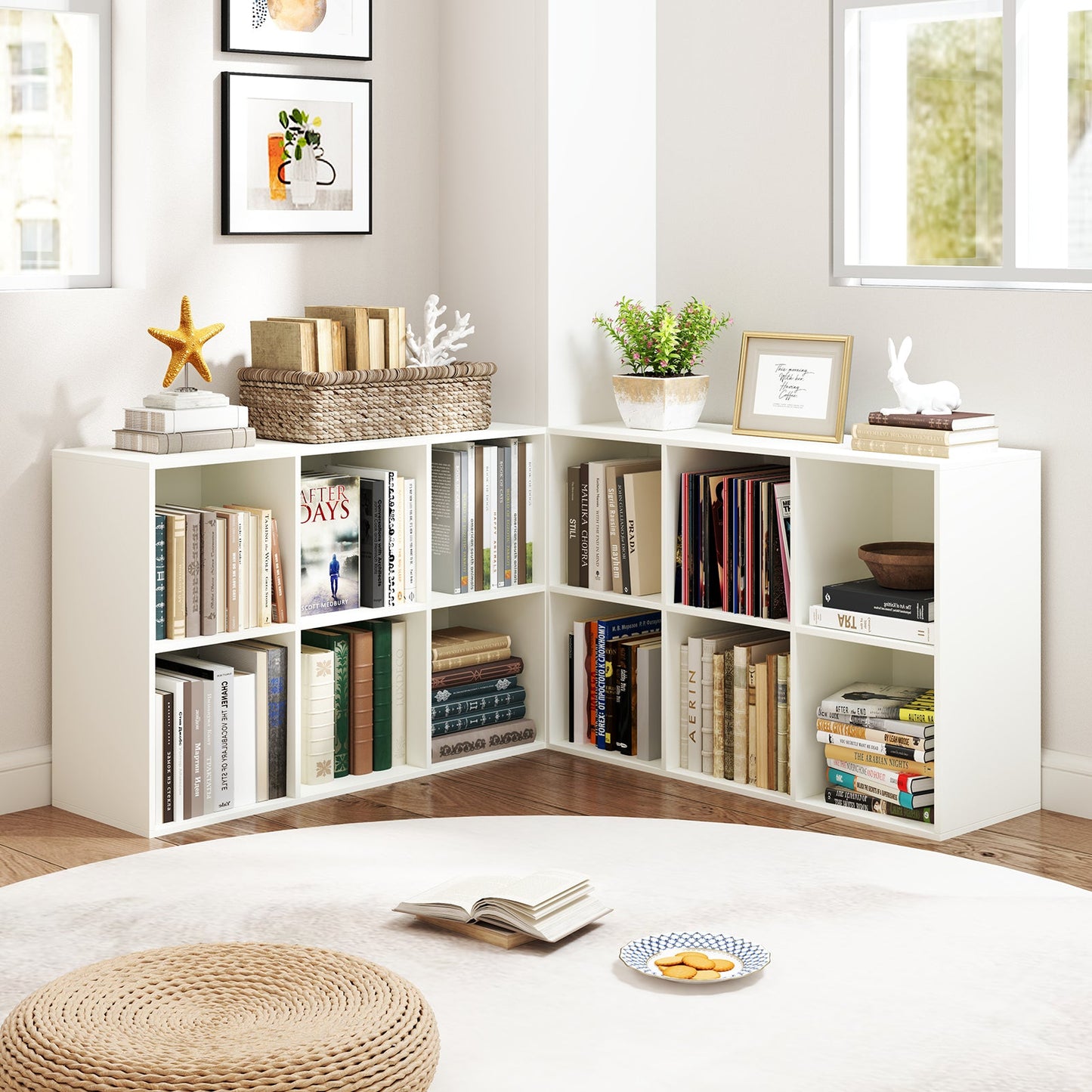 Estantería moderna de 6 cubos con kit antivuelco para dormitorio y sala de estar - Blanca