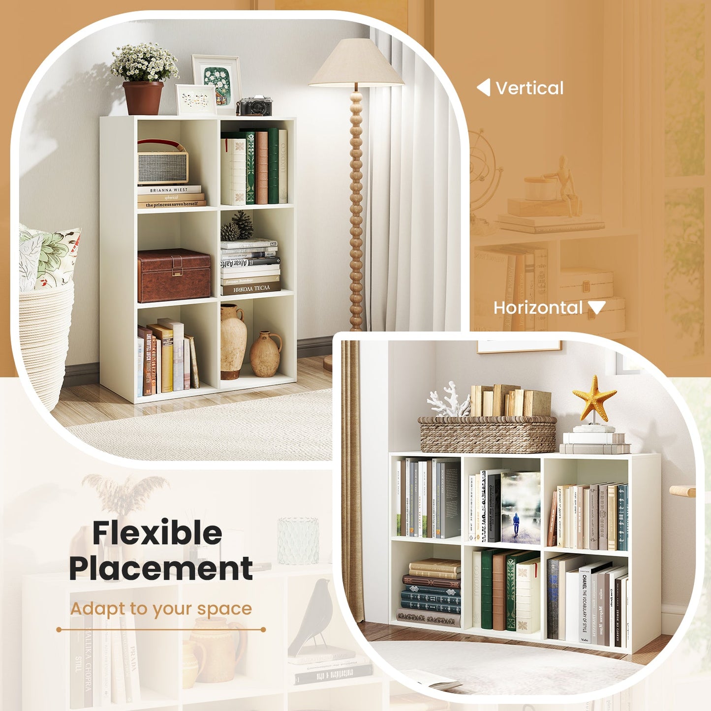 Estantería moderna de 6 cubos con kit antivuelco para dormitorio y sala de estar - Blanca