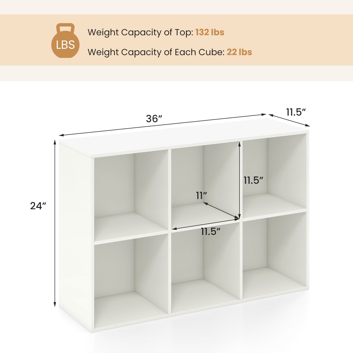 Estantería moderna de 6 cubos con kit antivuelco para dormitorio y sala de estar - Blanca