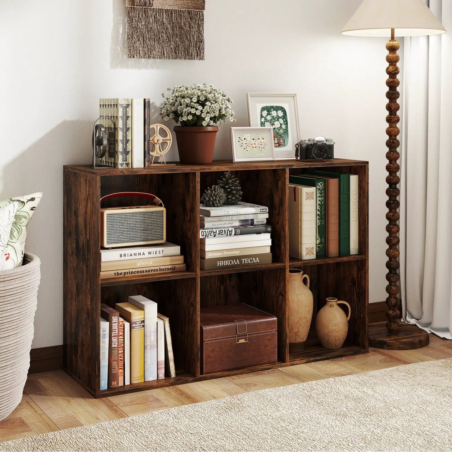 6-Cube Bookcase with Anti-Tipping Kit Rustic