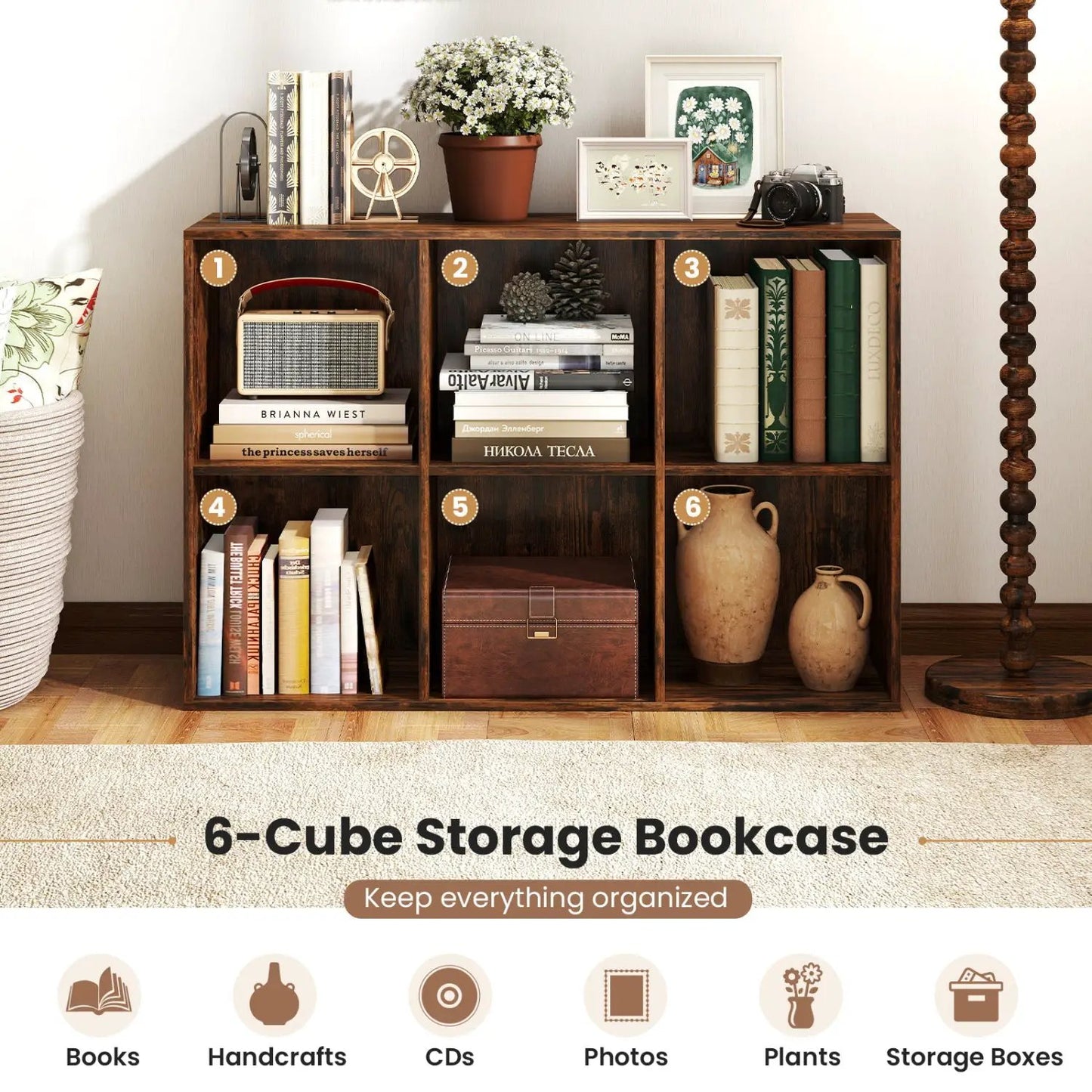 6-Cube Bookcase with Anti-Tipping Kit Rustic