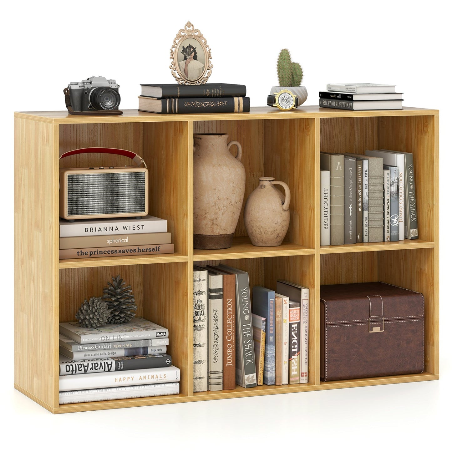 6-Cube Bookcase with Anti-Tipping Kit Burlywood by DirectDeals, wood finish with books and decor on Tampa Home & Garden Store