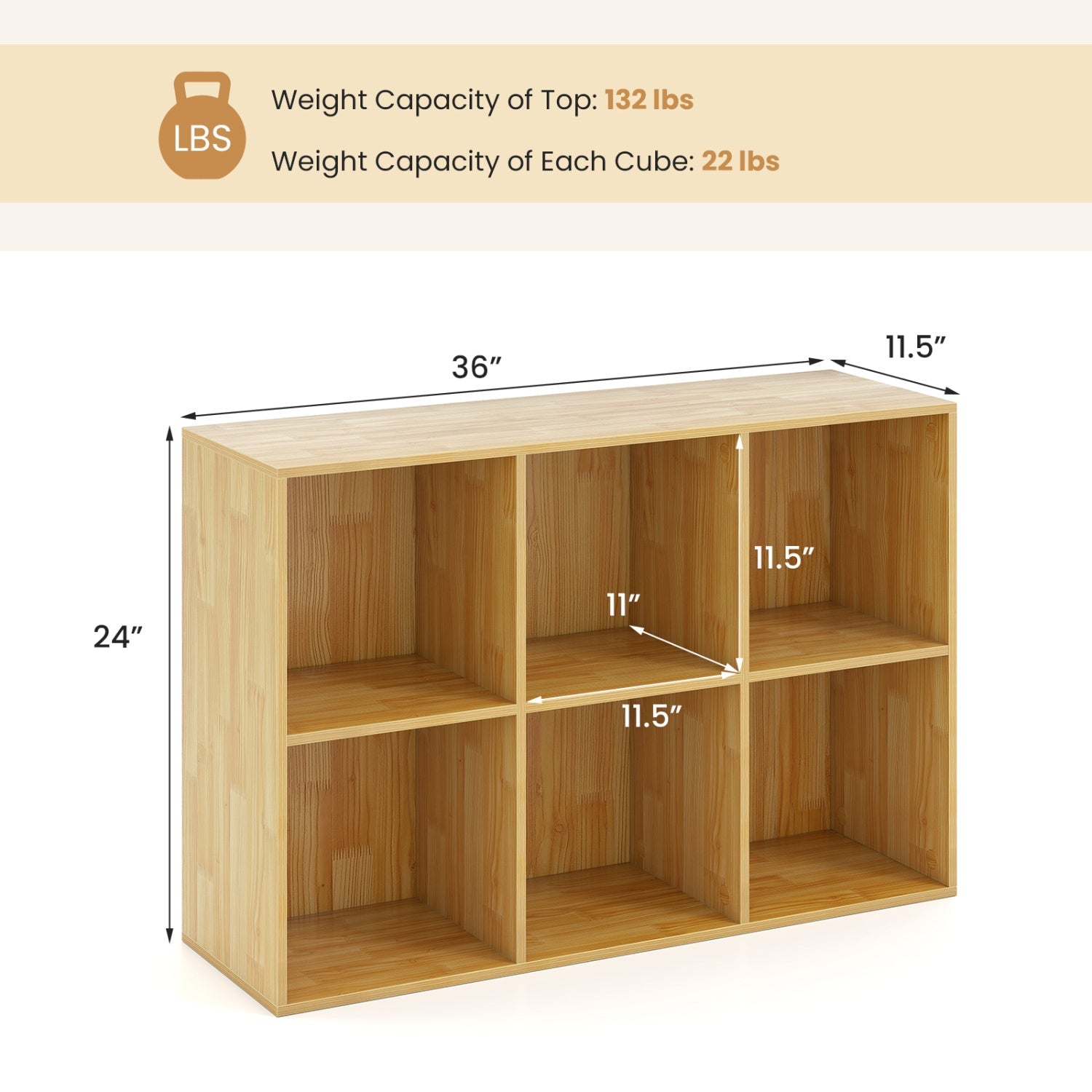 6-Cube Bookcase Burlywood by DirectDeals with anti-tipping kit, six cubbies on Tampa Home & Garden Store