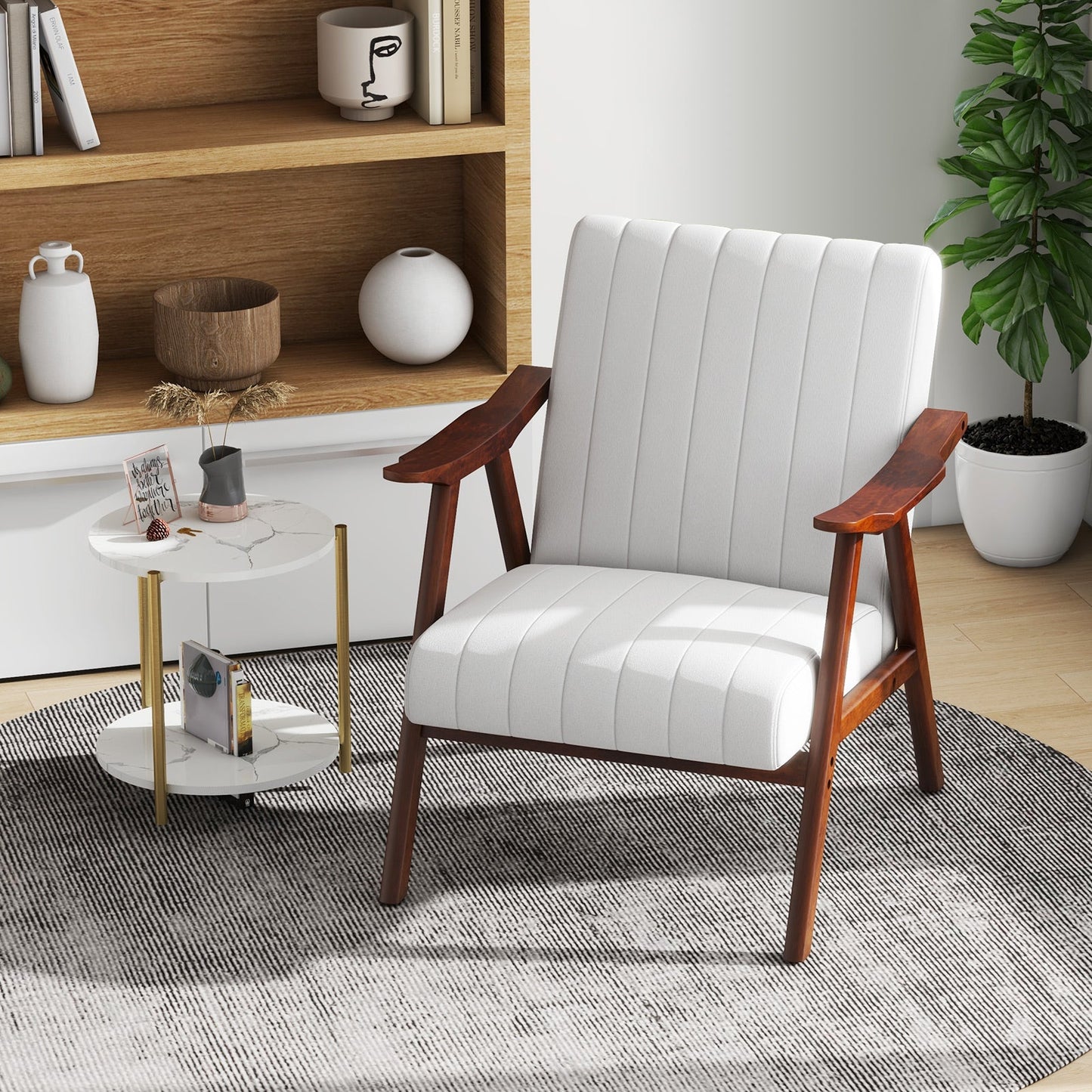 Sillón moderno con apoyabrazos y almohadillas de fieltro - Beige