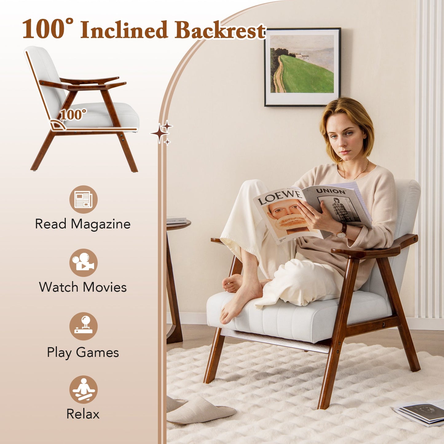 Sillón moderno con apoyabrazos y almohadillas de fieltro - Beige