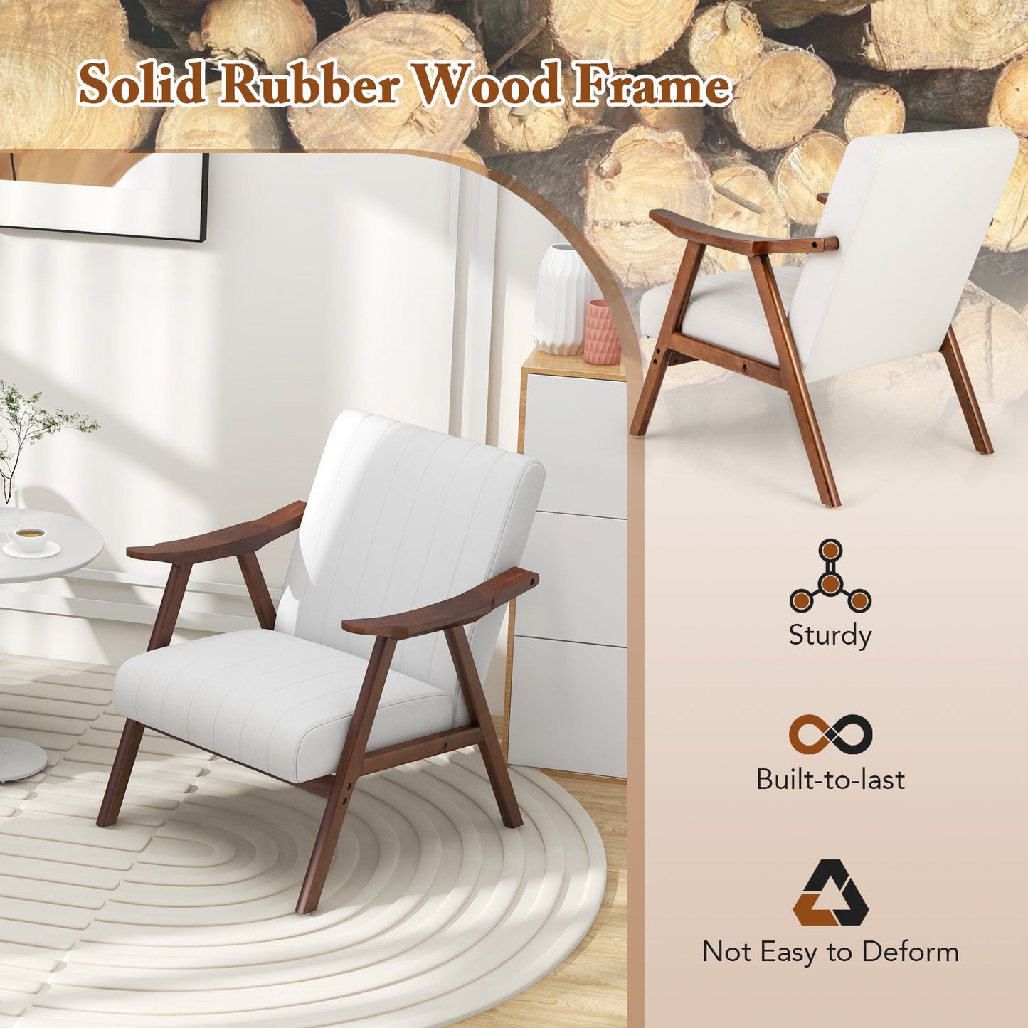 Sillón moderno con apoyabrazos y almohadillas de fieltro - Beige