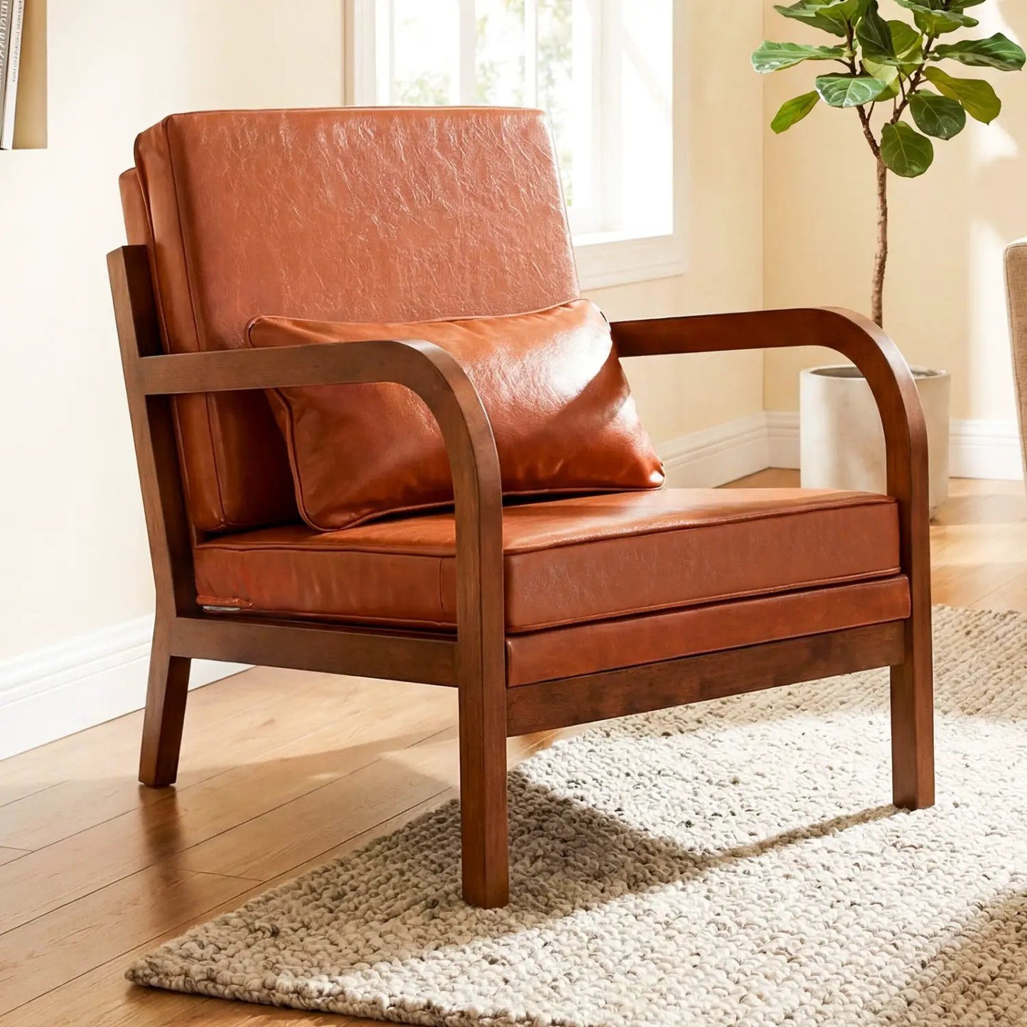 Modern Accent Chair Faux Leather and Linen