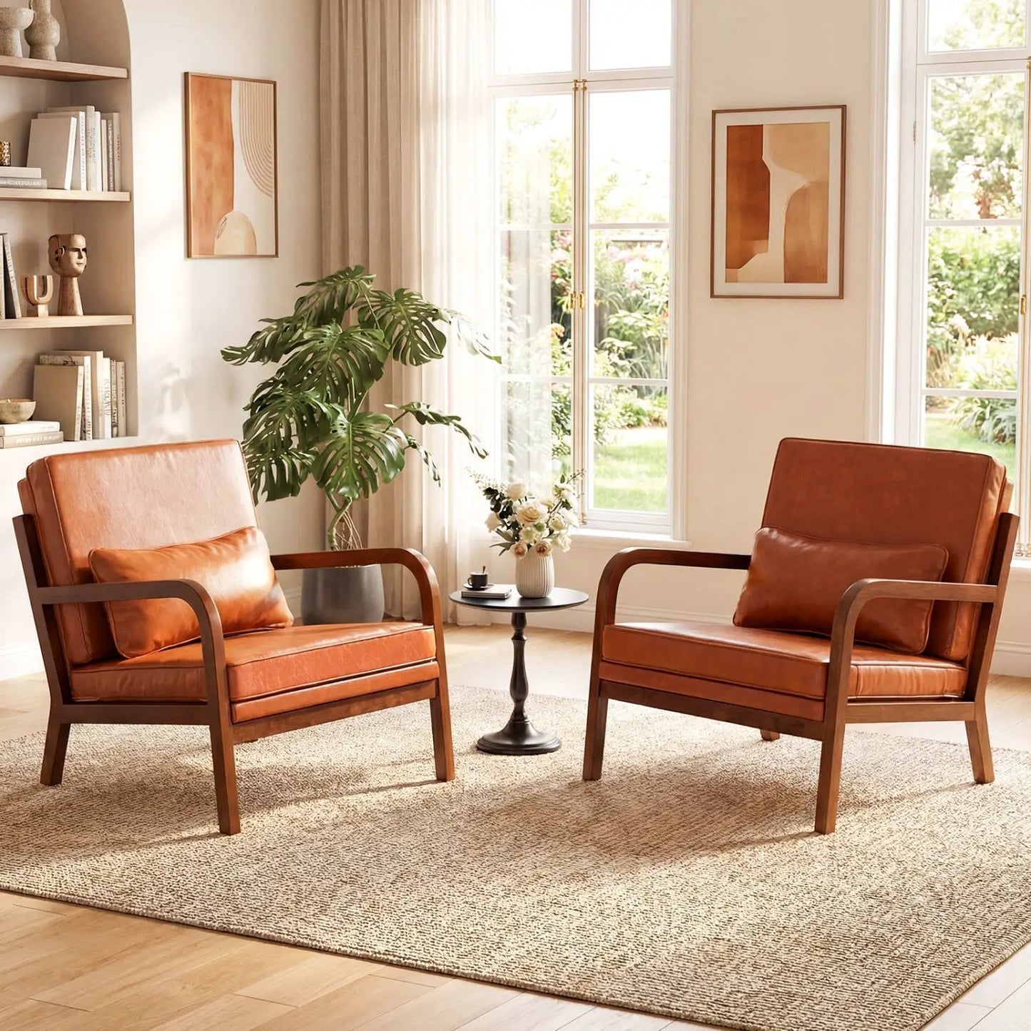 Modern Accent Chair Faux Leather and Linen