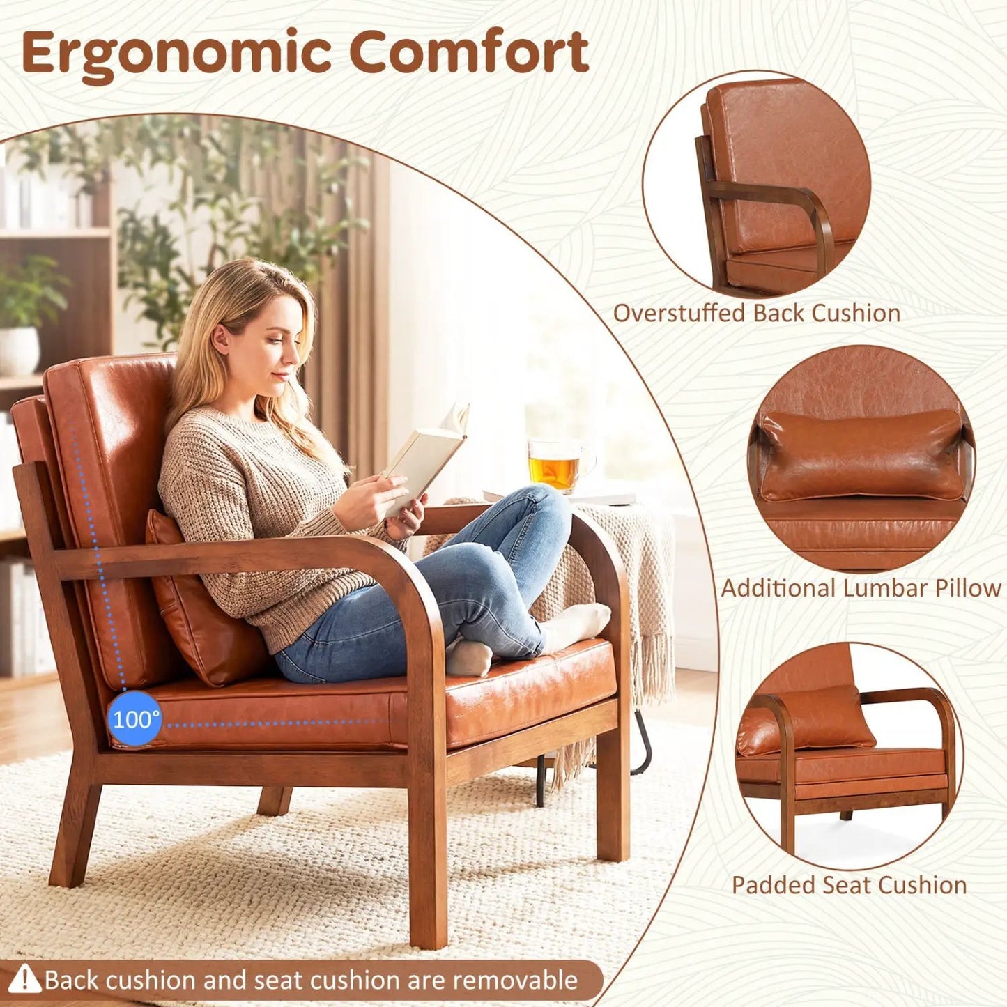 Modern Accent Chair Faux Leather and Linen