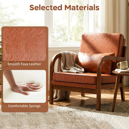 Modern Accent Chair Faux Leather and Linen