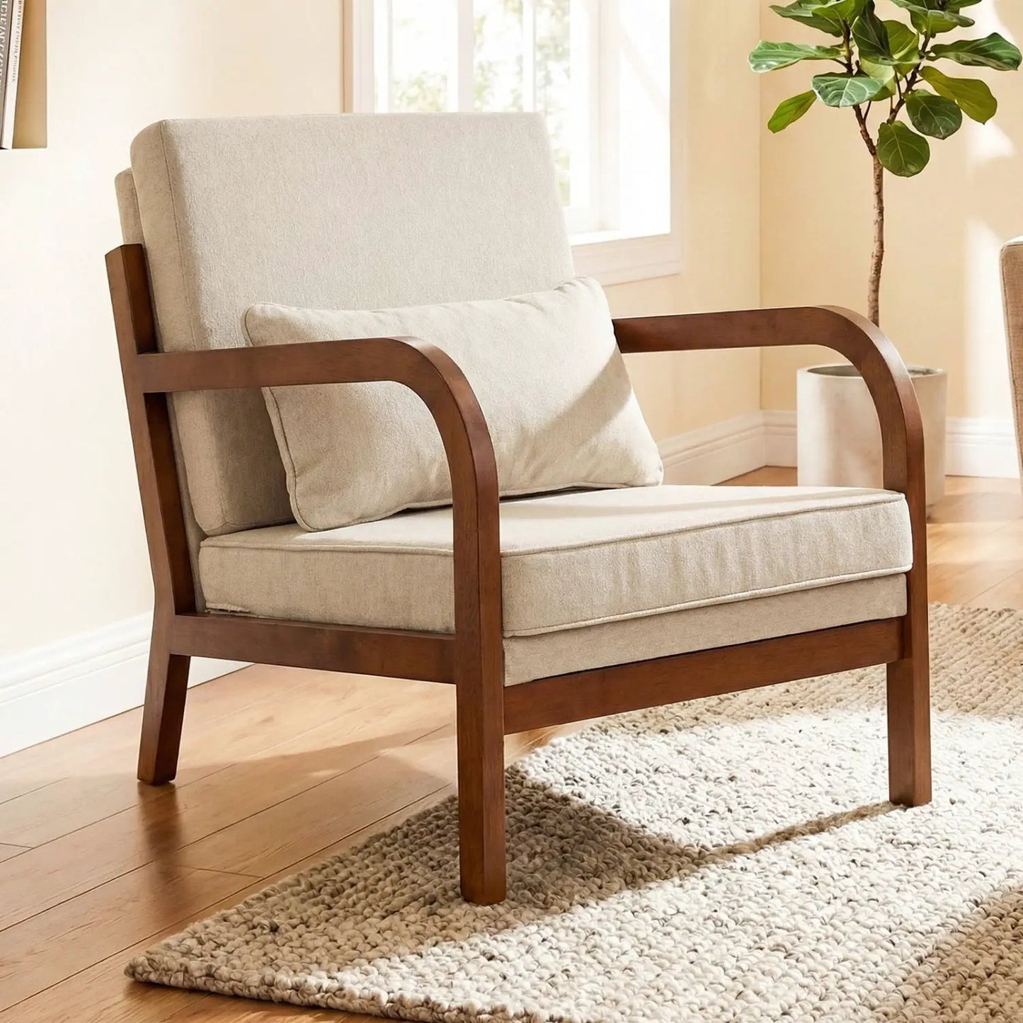 Modern Accent Chair Faux Leather and Linen
