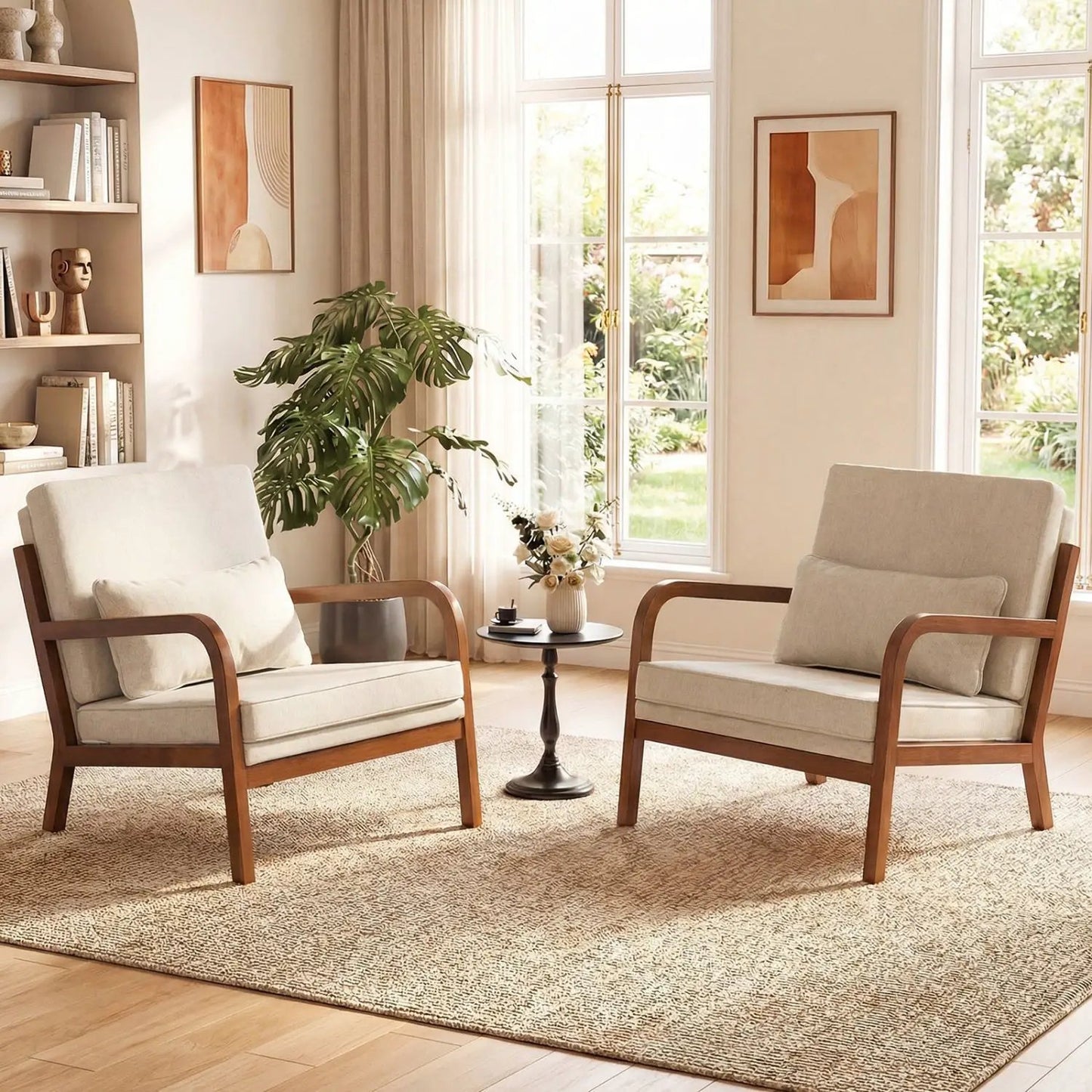 Modern Accent Chair Faux Leather and Linen