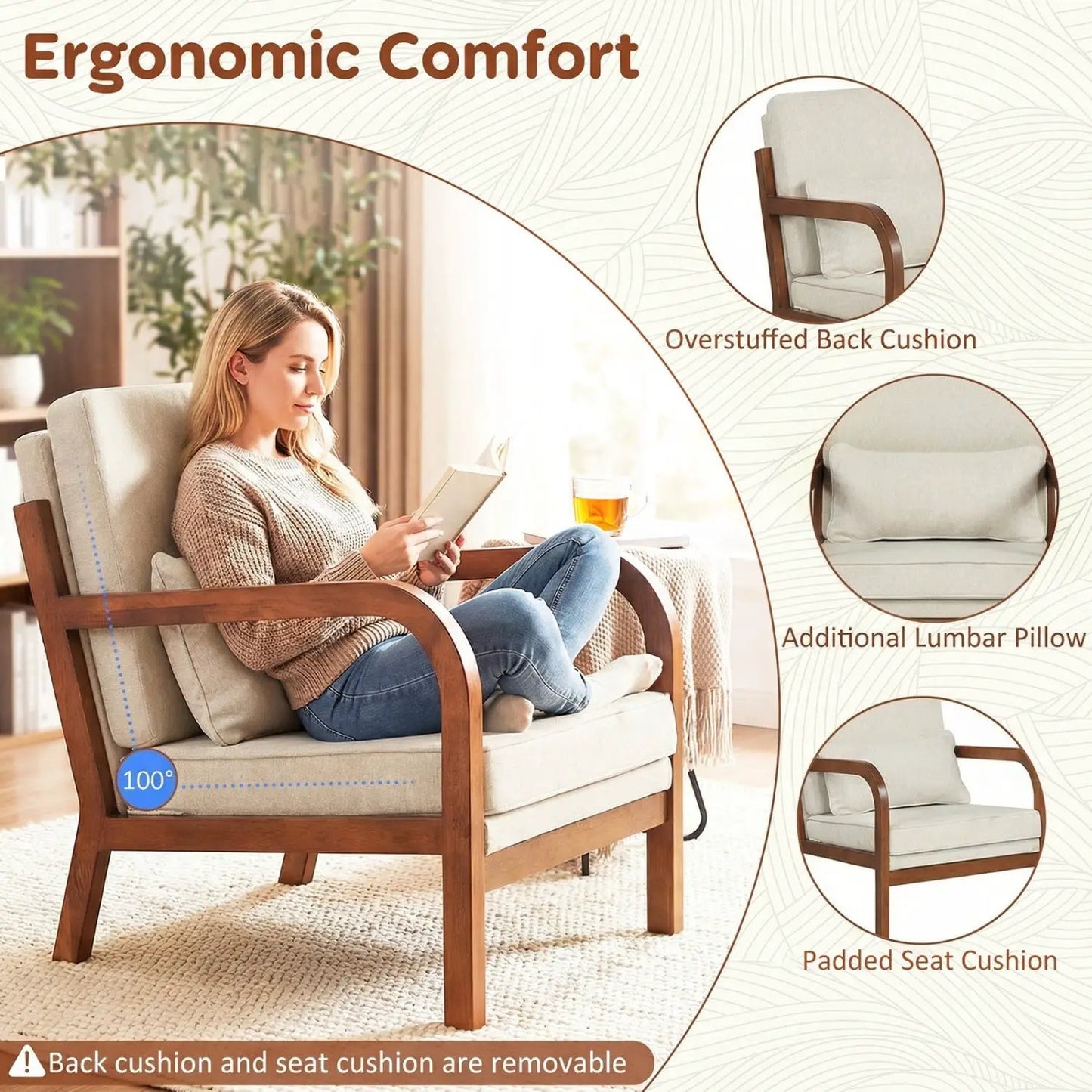 Modern Accent Chair Faux Leather and Linen