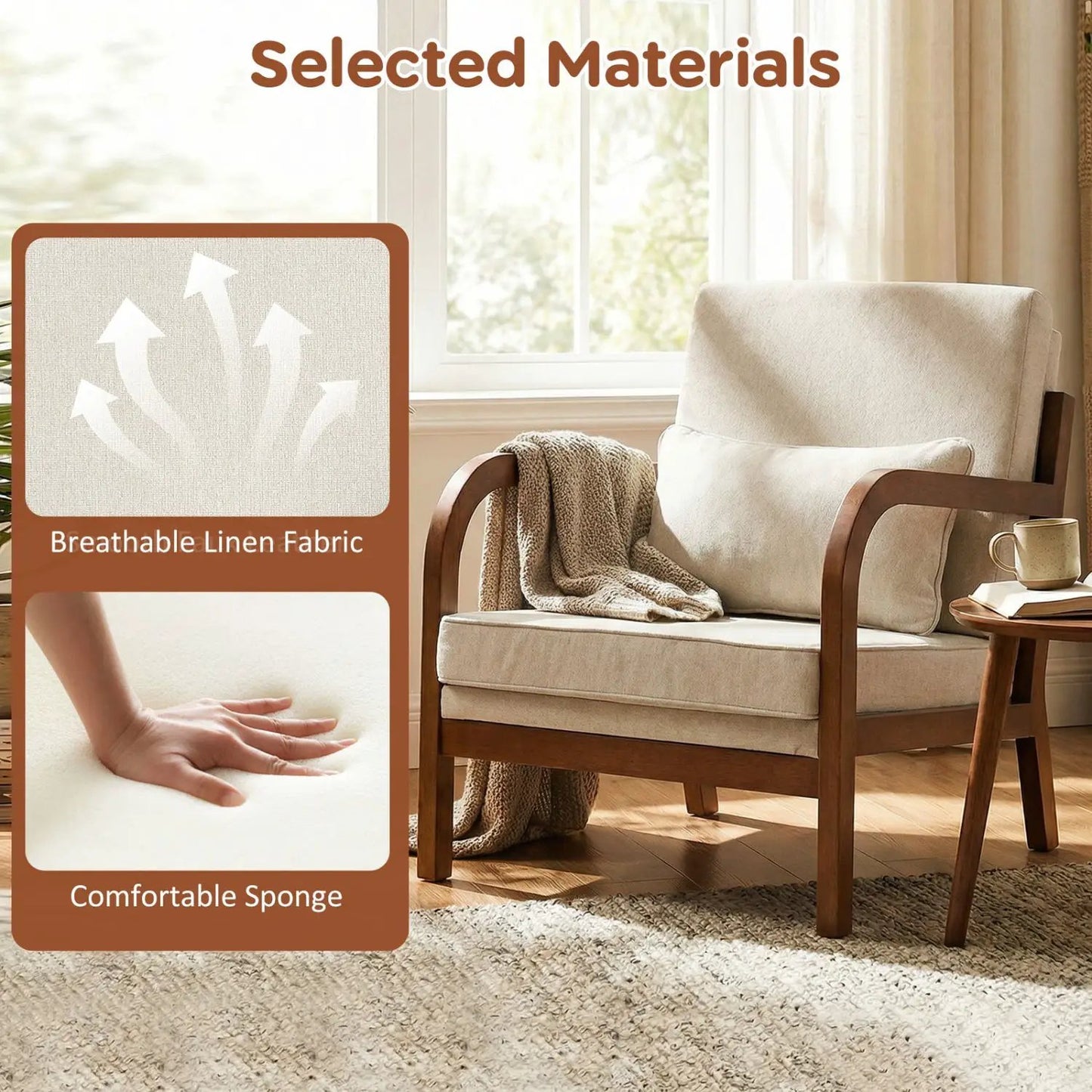 Modern Accent Chair Faux Leather and Linen