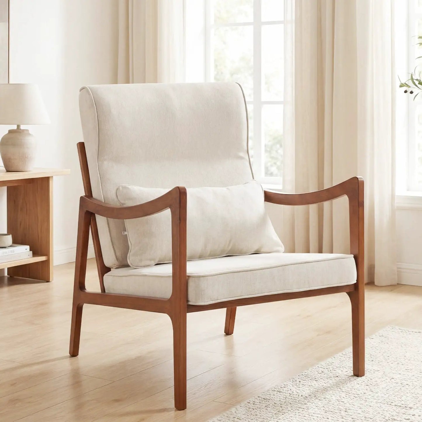 Modern Accent Chair With Rubber Wood Faux Leather