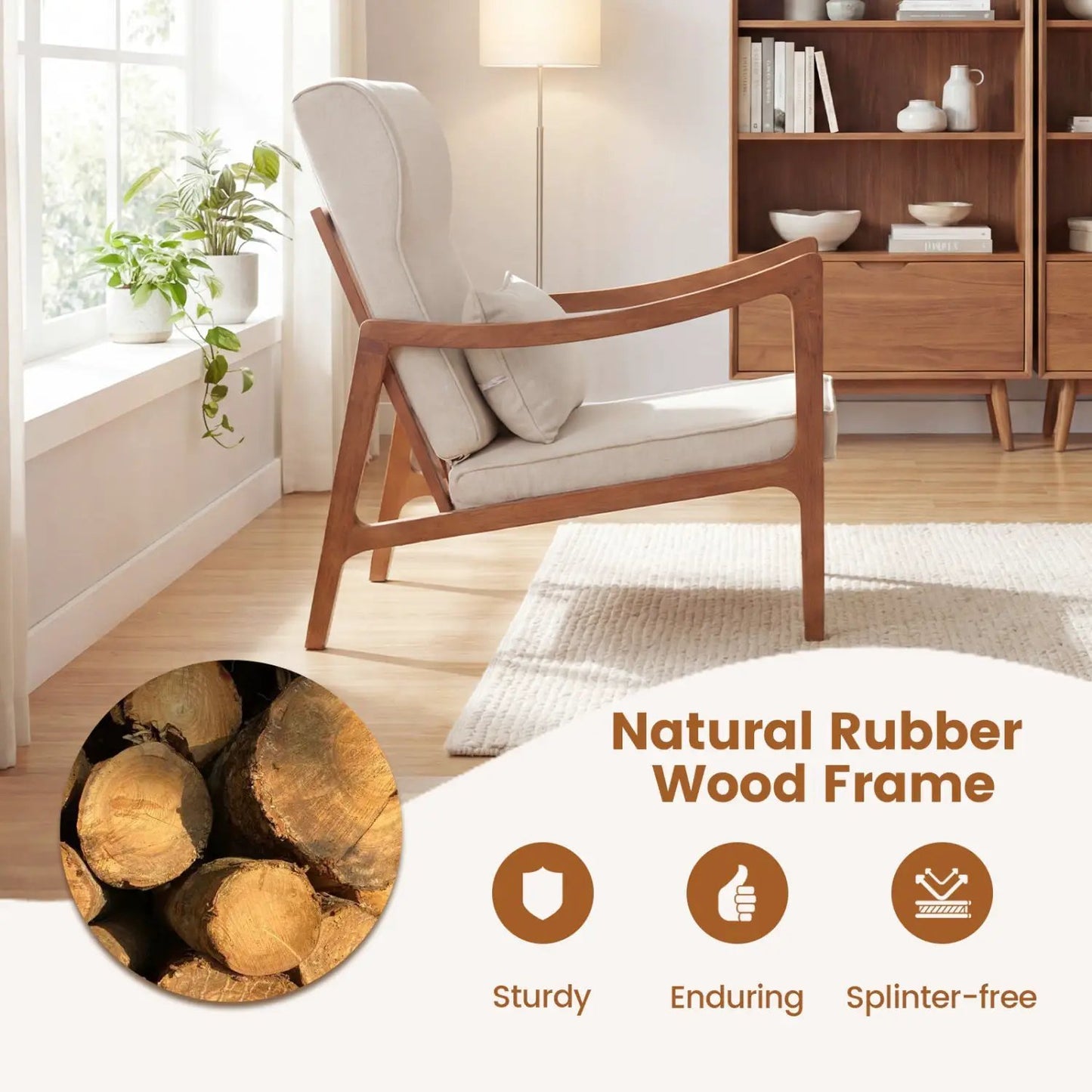 Modern Accent Chair With Rubber Wood Faux Leather
