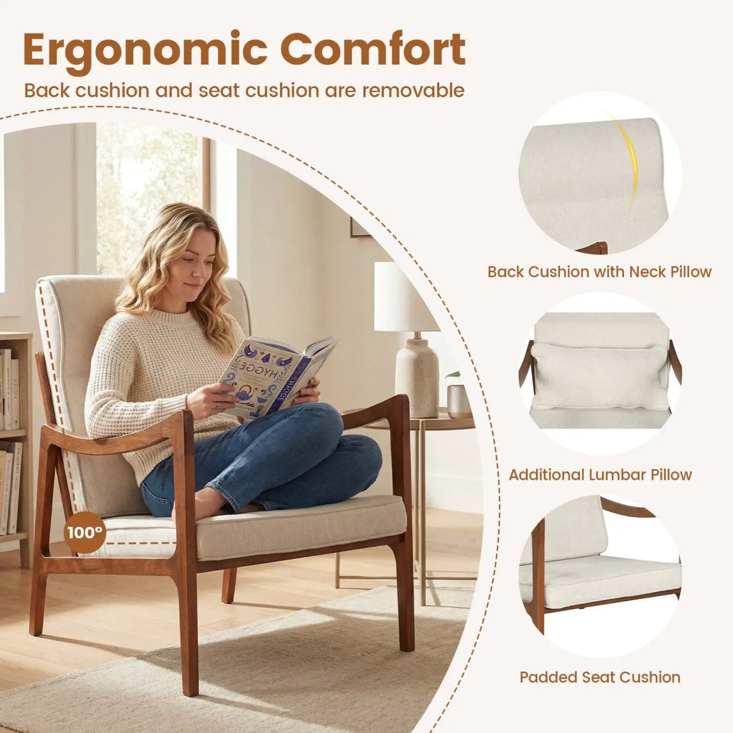 Modern Accent Chair With Rubber Wood Faux Leather
