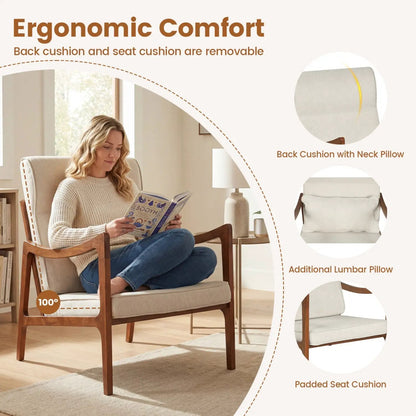 Modern Accent Chair With Rubber Wood Faux Leather