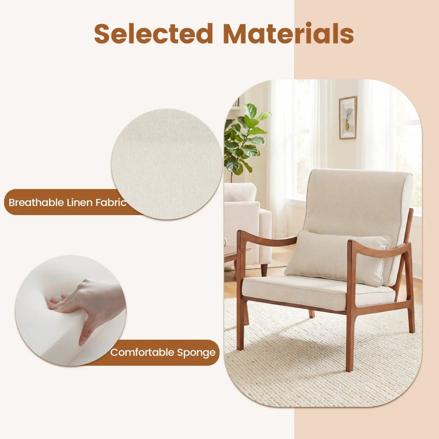 Modern Accent Chair With Rubber Wood Faux Leather
