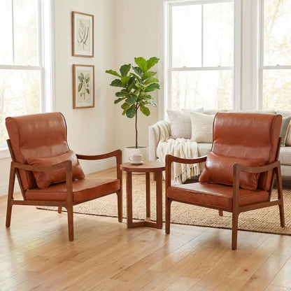 Modern Accent Chair With Rubber Wood Faux Leather