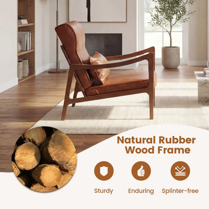 Modern Accent Chair With Rubber Wood Faux Leather