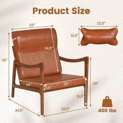 Modern Accent Chair With Rubber Wood Faux Leather