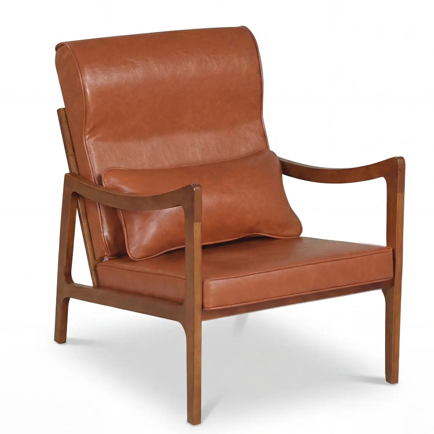 Modern Accent Chair With Rubber Wood Faux Leather