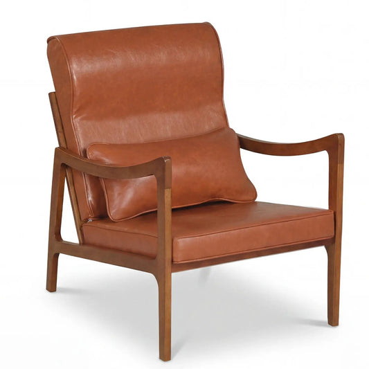 Modern Accent Chair With Rubber Wood Faux Leather