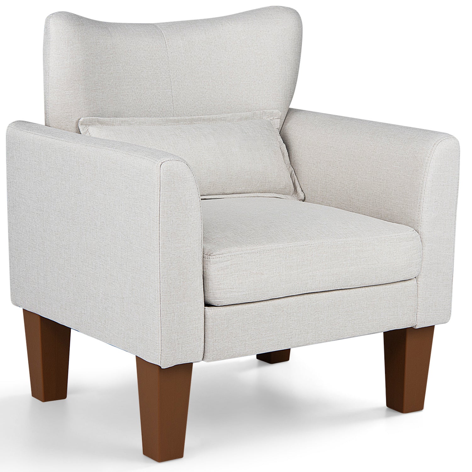 Accent chair DirectDeals in beige fabric with removable cushion and pillow, wood legs on Tampa Home & Garden Store