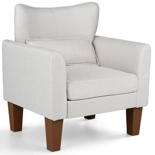 Accent chair DirectDeals in beige fabric with removable cushion and pillow, wood legs on Tampa Home & Garden Store
