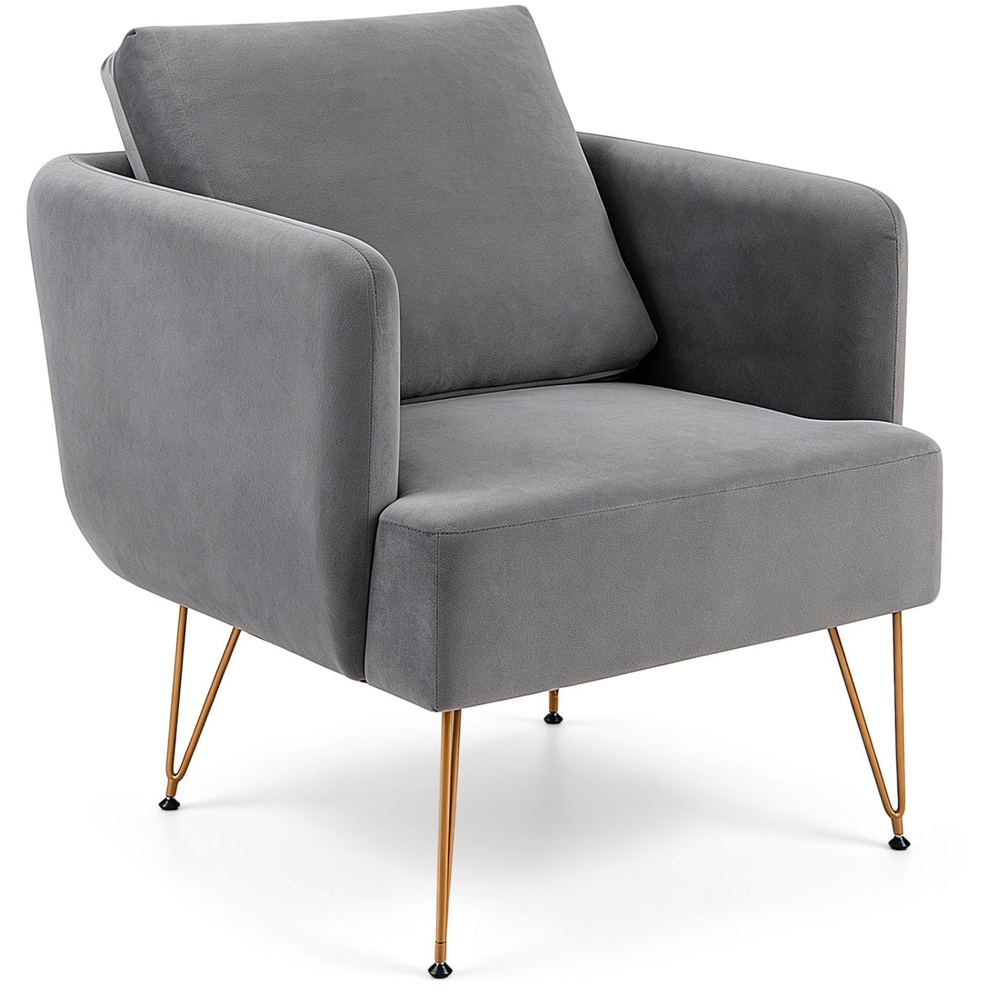 Velvet Accent Chair with back cushion, grey upholstery and golden metal legs by DirectDeals on Tampa Home & Garden Store