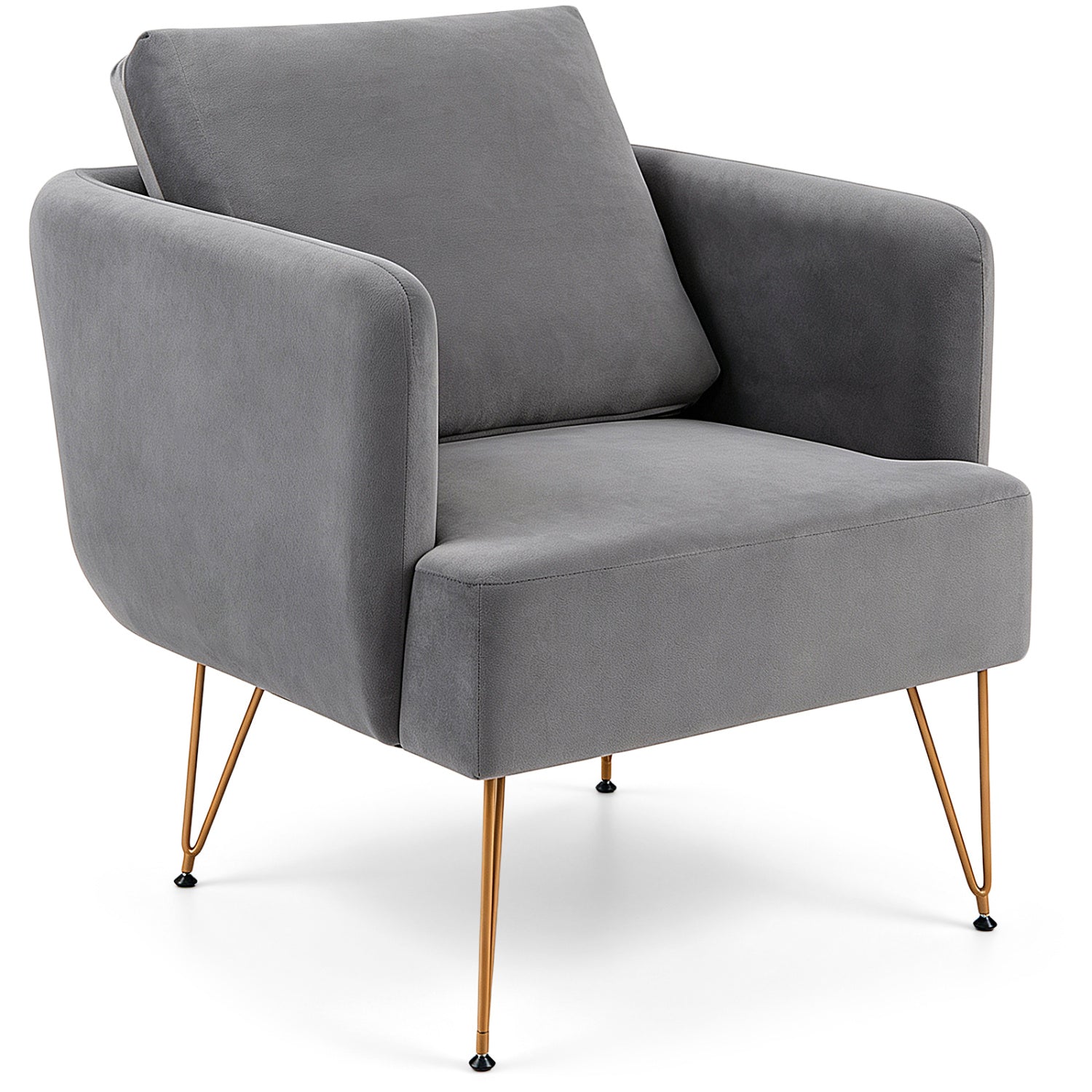 Velvet Accent Chair with back cushion, grey upholstery and golden metal legs by DirectDeals on Tampa Home & Garden Store