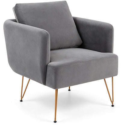 Velvet Accent Chair with back cushion, grey upholstery and golden metal legs by DirectDeals on Tampa Home & Garden Store