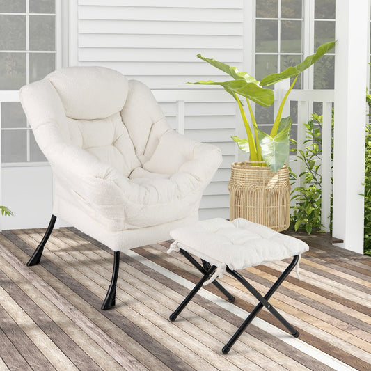 Sillón moderno con reposapiés plegable y almohada para la cabeza - Beige
