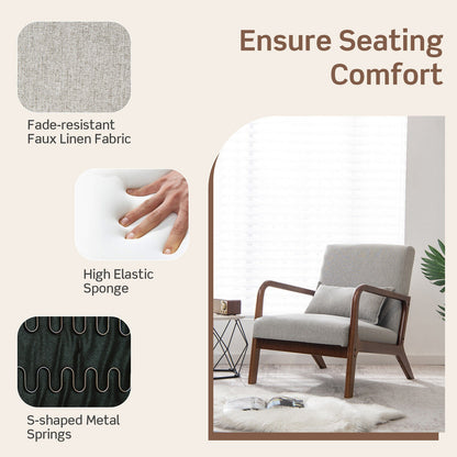 Sillón moderno con estructura de madera de caucho y almohada lumbar-Gris