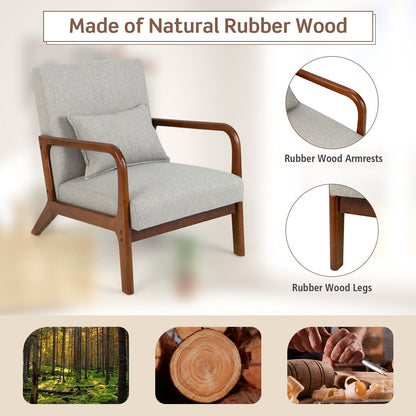 Sillón moderno con estructura de madera de caucho y almohada lumbar-Gris