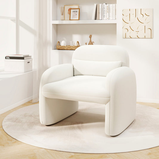 Sillón Moderno con Almohada Lumbar y Reposabrazos para Salón o Dormitorio - Beige