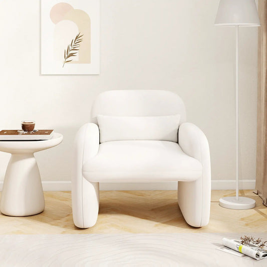 Modern Accent Chair with Armrests and Pillow, white upholstery on Tampa Home & Garden Store