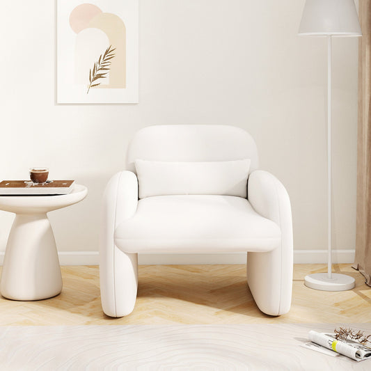 Sillón Moderno con Almohada Lumbar y Reposabrazos para Salón o Dormitorio - Beige